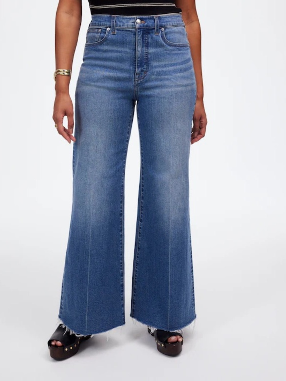 Madewell Washed Curvy Blue Flare Jeans with Raw Hem